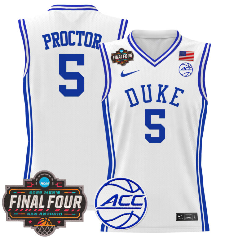 Men Duke Blue Devils #5 Proctor white 2025 Final Four Patch NCAA Jersey
